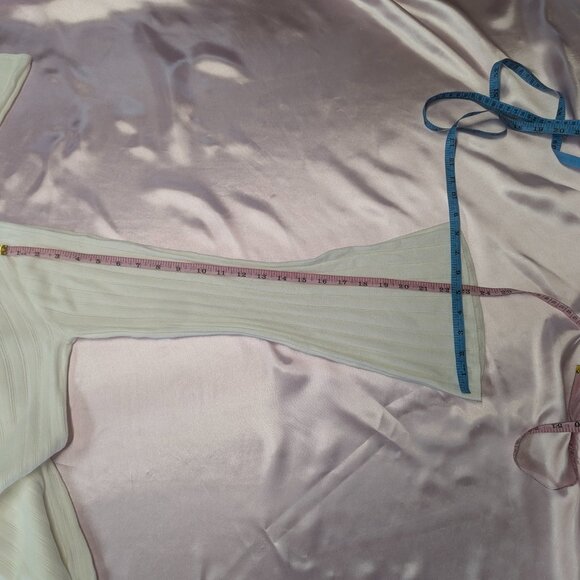 Sofia Size M Sheer Sweetheart Neck Sweater with Notched Stripes Winter White - Picture 12 of 14